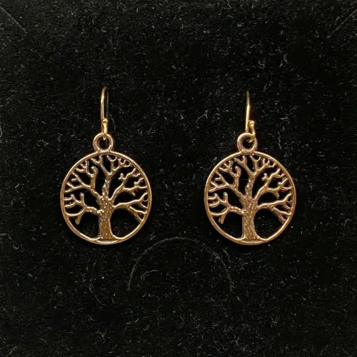 Ørehængere i bronze - Stiliseret Rund Yggdrasil, Vikinge Ørehængere i bronze - Livets træ Yggdrasil rundt, Vikinge Ørehængere i bronze - Livets træ, bronze, øreringe, ørehængere, yggdrasil, livets træ, livstræ, vikingesmykker, museumssmykker, museums, kopismykker, fund, smykker, asatro, aser, gyldne, symetrisk, flotte, kvalitet, runde, kvalitet, biti, ribe