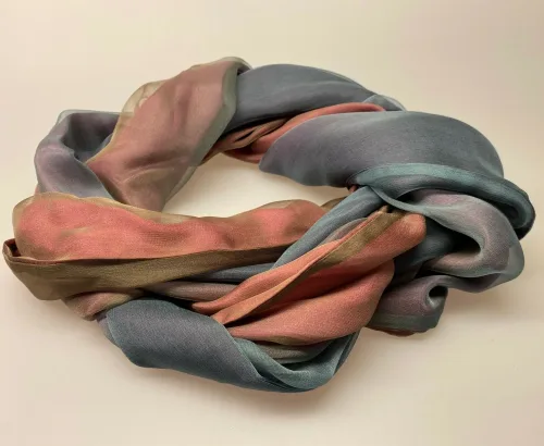 Tørklæde 7627 - 3 lag Silke Grå Rosa Siv