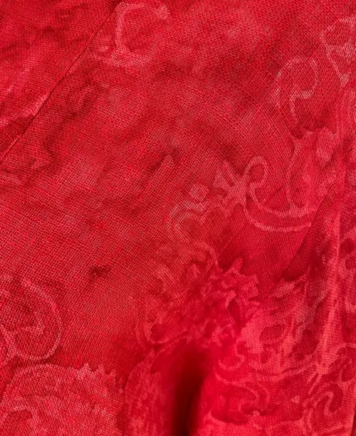 Uno Jakke i A-facon med Hør - Rød, koldrød, bærrød, lang, jakke, hørjakke, afslappet, casual, festlig, vidde, rummelig, kimono, batik, biti, ribe, diva, flot, farver, farveglad, ghita nørby,