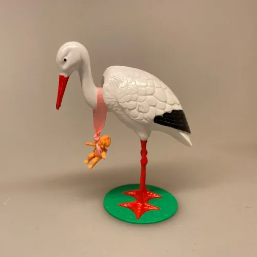 Nikke dyr - Stork, stork med baby, nyfødt, baby,lille ny, spædbarn, babyshower, barsel, barselsgave, dåbsgave, gammel, retro, vippe, nikke, bevægelig, sjov, biti, ribe, storkenes by, vi tror på storken, storken kommer