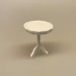 Miniature Lille rundt hvidmalet bord ,Miniature Pindestol cremefarvet , stol køkkenstol spisebordsstol, dukkestol, dukkehusmøbler, dukkemøbler, dukkehus, dukkehusting, biti, ribe, Miniature Lille rundt hvidt bord, cafébord, sidebord