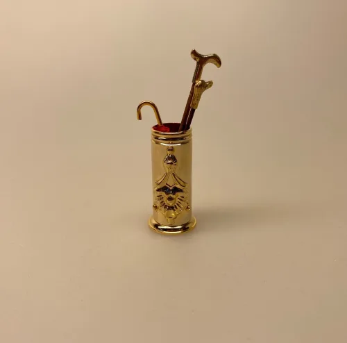 Miniature Messing Paraplyholder , Miniature Paraplystativ af træ, paraply, stok, spadserestok, paraplyholder, paraplystativ, entré, gang, dukkehus, miniature, dukkehusting, dukkehustilbehør, mini, skala, 1:12, butik,