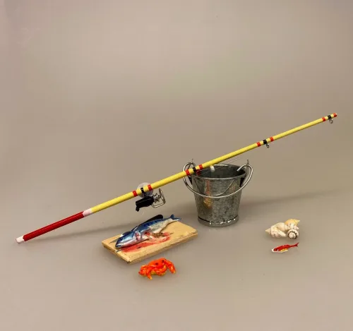 spand, Miniature Spand zink,Miniature Krabbe,Miniature Fisk Madding, fisk, guldfisk, slørhale, akvarium, havedam, fisketur, lystfisker, fiskestang, gavekort, udstyr, strand, biti, ribe, miniaturer, dukkehus, dukkehusting, dukkehustilbehør, samler, skala, 1:12,