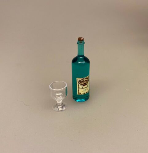 Miniature Hvidvin, fransk, vinflaske, vin 1:12, mini,biti, ribe