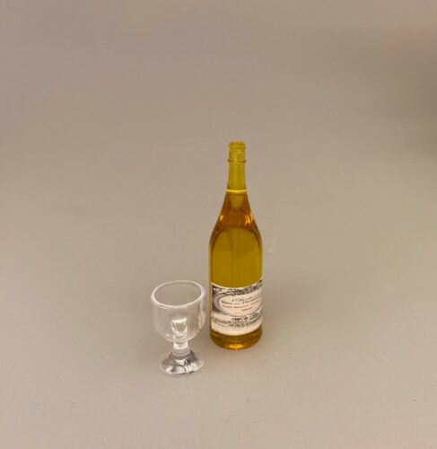 Miniature Rosévin i flaske ,Miniature Hvidvin, fransk, vinflaske, vin 1:12, mini,biti, ribe
