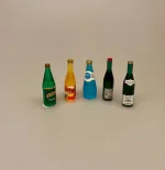 Miniature Fersken Saft, flaske, mini flaske, miniature, drikke, saft, juice, legemad, dukkehus, dukkehusflasker, dukkehustilbehør, nisse, nissetilbehør, biti, 1:12, skala,Miniature Schweppes flaske, sodavand