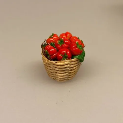 Miniature Kurv med tomater, tomatkurv, minimad, grøntsager, dukkehus, dukkehusmad, legemad, mini