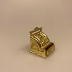 Miniature Kasseapparat Guld, Café og Butik, penge, pengegave, gavekort, pengekasse, shopping, shoppetur, gave, symbolsk, selvstændig, butik, butiksindehaver, nyåbnet, miniature, købmand,erhvervsdrivende, dukkehus, dukkehusting, dukkehustilbehør, biti, ribe