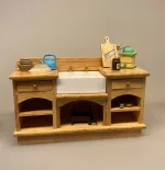 Miniature Kaffemølle Træ gul, kaffe, kaffekværn, hånd, håndkværn, køkken, mini, miniaturer, dukkehus, dukkehusting, dukkekøkken, biti