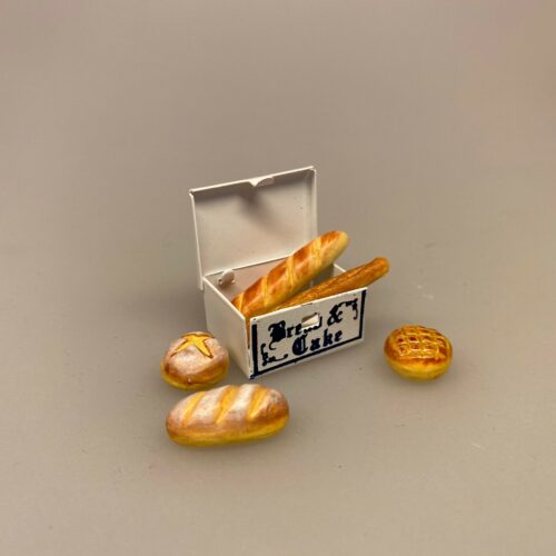 Miniature Brødkasse, brødbox, brødboks, bagværk, kasse, dukkehus
