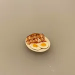 Miniature Morgenmad Æg Bacon og Pølse, brunch, gavekort, brunchtallerken, anretning, morgenkomplet, morgenmadsanretning, dukkehus, miniaturer, gave, symbolsk, bacon, spejlæg, biti