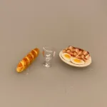Miniature Morgenmad Æg Bacon og Pølse, brunch, gavekort, brunchtallerken, anretning, morgenkomplet, morgenmadsanretning, dukkehus, miniaturer, gave, symbolsk, bacon, spejlæg, biti