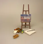 Miniature Træ Palette,maler, Miniature Staffeli med 2 malerier, kunstnerstaffeli, malerstaffeli, kunstmaler, fritids, armatør, kunst, malerier, maleri, kreativ, gave, gaveide, kunstner artikler, Miniature Trækasse med malertuber