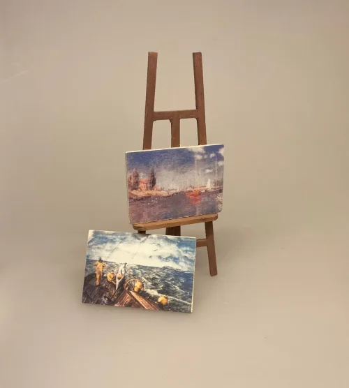 maler, Miniature Staffeli med 2 malerier, kunstnerstaffeli, malerstaffeli, kunstmaler, fritids, armatør, kunst, malerier, maleri, kreativ, gave, gaveide, kunstner artikler