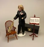 musik, Miniature Messing Blæseinstrument Saxofon, sax, saxofonmusik, jazz, mini, miniature, instrumenter, musikinstrumenter, instrument, musiker, gave, symbolsk, færdiguddannet, konservatorie, musikkonservatorie, jam, saxofonist, dukkehus, miniaturer, dukkehusting, dukkehustilbehør