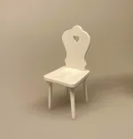 Hvid Miniature Køkkenstol med hjerte, stol, dukkemøbler, dukkehusmøbler, dukkehustilbehør, dukkehusting, miniaturer, biti, 1:12