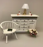Miniature Hvid Kommode med guldkant,Miniature Hvid svensk Pindestol