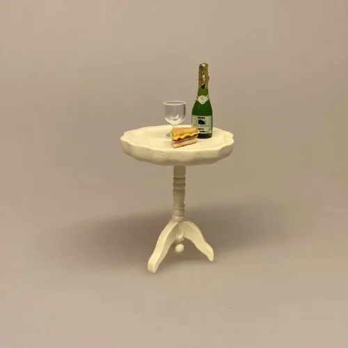 Miniature Lille Rundt Bord Creme, Miniature Pindestol cremefarvet , stol køkkenstol spisebordsstol, dukkestol, dukkehusmøbler, dukkemøbler, dukkehus, dukkehusting, biti, ribe, Miniature Lille rundt cremefarvet bord, cafébord, sidebord