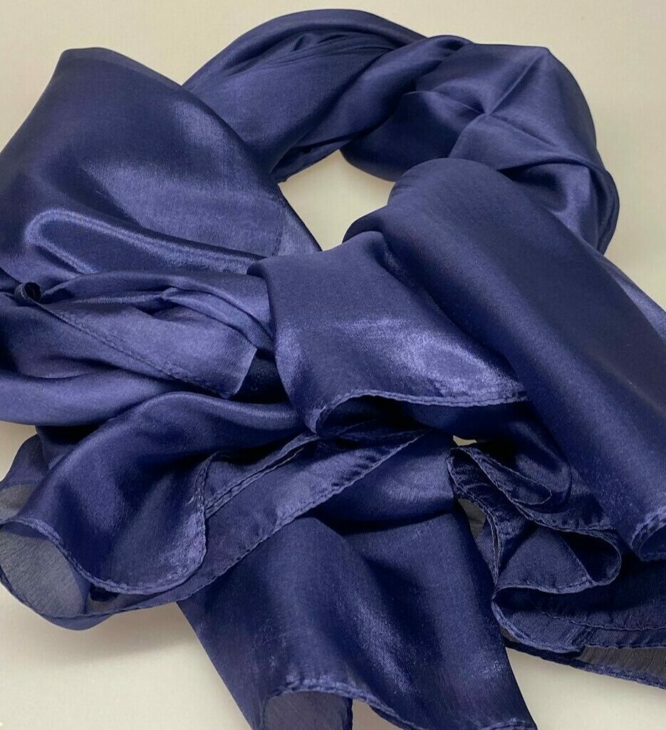 Silketørklæde Pongé 1410 XL - Navy, violblå, blåviolet, marineblå, blåt, silke, ægte, glat, stort, let, stola, over skuldrene, bolero, lækkert, elegant, festtøj, galla, kjole, festtilbehør, festtøj