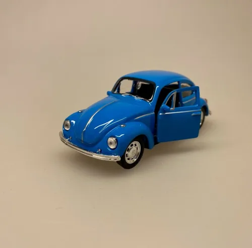 Bil metal VW - Folkevogn Bobbel - Classic Blå, volkswagen, VW, folkevogn, nedgroet negl, asfaltboble, asfaltbobbel, klassisk, folkevogn, folkevognsbobbel, folkevognsboble, bobbel, bobble, boble, blå, klar blå, modelbil, model, kopi, samlere, biti, ribe