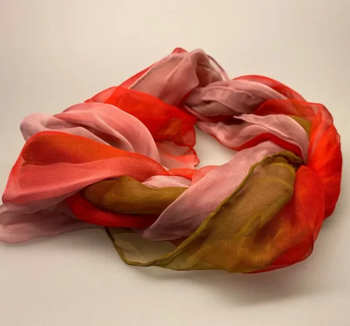 1158-167, Silkechiffon 1163 XL - Rød/Rosa/Grøn, rosa, silke, ren silke, silketørklæde, silkechiffon, let, stort, volumen, sjal, stola, fest, festtøj, elegant, kvalitet, flot, kor, gave, gaveide, rund fødselsdag, biti, ribe