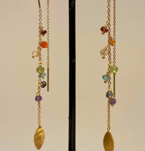 Forgyldte Ørekæder med ægte sten Regnbue, sfbcph, susanne friis bjørner, maanesten, stine a, ørekæder, kæder, kædeøreringe, øreringe, ørehængere, guldkæder, guld øreringe, ædelsten, ædle sten, halvædelsten, mineraler, regnbue, regnbuefarvet, smukke, tilbud, flotte, lange, lette, elegante, móderne, nye, nyheder, spring 2020, summer 2020, sommer 2020, biti, ribe, danske, brands