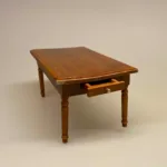 Miniature Spisebord med Skuffe - Brunt,Miniature Spisebord med Skuffe, spisebord, dukkehusmøbler, dukkehus, dukkehuset, dukkehustilbehør, dukkehusting, miniature, miniaturer, ting til dukkehus, firkantet, biti, ribe, gavekort, symbolsk gave, gave, bord i gave, gavekort til møbler,valnød, valnøddebrunt, brun bejdset, brunt bord, spisebord