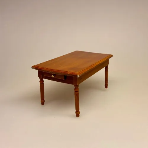 Miniature Spisebord med Skuffe - Brunt,Miniature Spisebord med Skuffe, spisebord, dukkehusmøbler, dukkehus, dukkehuset, dukkehustilbehør, dukkehusting, miniature, miniaturer, ting til dukkehus, firkantet, biti, ribe, gavekort, symbolsk gave, gave, bord i gave, gavekort til møbler,valnød, valnøddebrunt, brun bejdset, brunt bord, spisebord