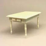 Miniature Spisebord med Skuffe - cremefarvet, flødefarvet, spisebord, dukkehusmøbler, dukkehus, dukkehuset, dukkehustilbehør, dukkehusting, miniature, miniaturer, ting til dukkehus, firkantet, biti, ribe, gavekort, symbolsk gave, gave, bord i gave, gavekort til møbler,