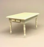 Miniature Spisebord med Skuffe - cremefarvet, flødefarvet, spisebord, dukkehusmøbler, dukkehus, dukkehuset, dukkehustilbehør, dukkehusting, miniature, miniaturer, ting til dukkehus, firkantet, biti, ribe, gavekort, symbolsk gave, gave, bord i gave, gavekort til møbler,