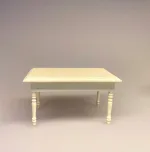 Miniature Spisebord med Skuffe - cremefarvet, flødefarvet, spisebord, dukkehusmøbler, dukkehus, dukkehuset, dukkehustilbehør, dukkehusting, miniature, miniaturer, ting til dukkehus, firkantet, biti, ribe