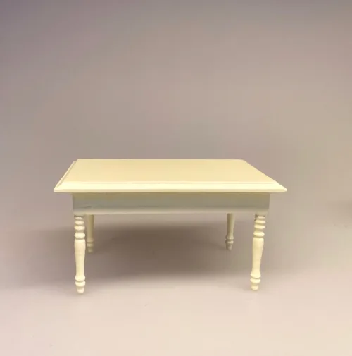 Miniature Spisebord med Skuffe - cremefarvet, flødefarvet, spisebord, dukkehusmøbler, dukkehus, dukkehuset, dukkehustilbehør, dukkehusting, miniature, miniaturer, ting til dukkehus, firkantet, biti, ribe