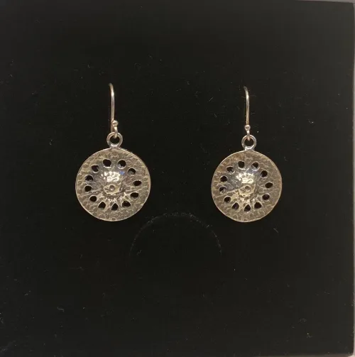 Vikingeørehængere i Sølv - Solhjul, vikingesmykker, sølv øreringe, ørehængere, af sølv, ægte sølv, sterling sølv, ren sølv, runde, solhjulet, hængeøreringe, museumssmykker, vikinger, vikingfund, kopi, nordiske, historiske, mytologi, gamle, danske, biti, Ribe,