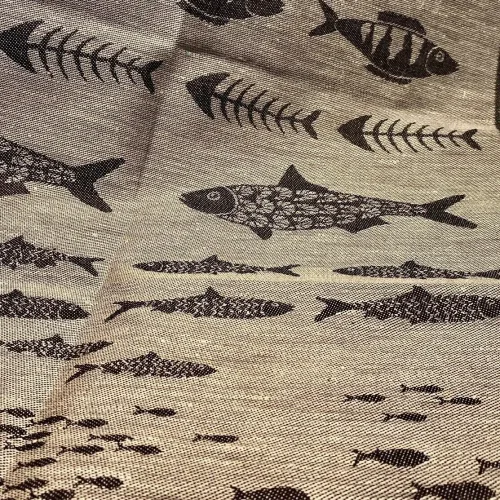 Viskestykke med Hør - Fisk, Viskestykke vævet - Hør/Bomuld - Fisk, fisker, fiskeri, eksklusivt, lækkert hørviskestykke, køkken, gaveide,, sort, biti, ribe, vadehavet, nationalpark, nyt køkken