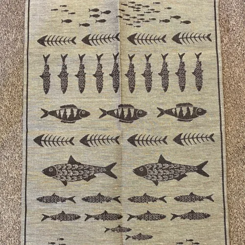 Viskestykke vævet - Hør/Bomuld - Fisk, fisker, fiskeri, eksklusivt, lækkert hørviskestykke, køkken, gaveide,, sort, biti, ribe, vadehavet, nationalpark, nyt køkken