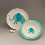 Dyb Tallerken Melamin - Elefant, skål, Flad Tallerken - melamin- Elefant, børnetallerken, børneservice, hårdfør, ikke sart, meamin, plast, ptalatfri, opvaskemaskine, gaveide, børn, børnebørn, barselsgave, dåbsgave, barnedåb, til små, små børn, småbørn, spise selv, elefant, kært, til drenge, til piger, barnetallerken, biti, ribe, rex, london,
