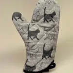 Grillhandske vævet bomuld/hør - Katte sort/grå , katte, misser, missekatte, katteting, ting med katte, køkken tekstiler, grillvante, grillhandske, grydelap,cat, katteting, gaveide, biti, ribe