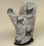 Grillhandske vævet bomuld/hør - Katte sort/grå , katte, misser, missekatte, katteting, ting med katte, køkken tekstiler, grillvante, grillhandske, grydelap,cat, katteting, gaveide, biti, ribe