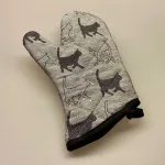 Grillhandske vævet bomuld/hør - Katte sort/grå , katte, misser, missekatte, katteting, ting med katte, køkken tekstiler, grillvante, grillhandske, grydelap,cat, katteting, gaveide, biti, ribe