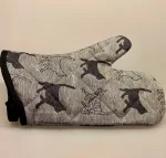 Grillhandske vævet bomuld/hør - Katte sort/grå , katte, misser, missekatte, katteting, ting med katte, køkken tekstiler, grillvante, grillhandske, grydelap,cat, katteting, gaveide, biti, ribe