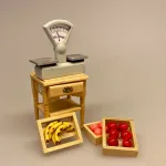 Miniature 3 Kasser med frugt, Miniature Banan kasse, Miniature Kasse med bananer, banana, banankasse, bananklase, modne bananer, frugt, frugtkasse, dukkehus, dukkehusting, dukker, dukkestørrelse, mini, miniature, miniaturer, samler, 1:12, skala, legemad, biti, ribe, køb bananer,