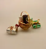 Miniature Kurv Rund med indpakningspapir, julegaver, indpakning, julemands værksted, jul, gavepapir, indpakning, pakke gaver ind, krea, miniaturer, julehjem, biti, ribe, tilbehør, nissedør, nisserne, dukkehus, ting til,