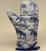 Grillhandske vævet bomuld/hør - Elge Blå/natur