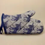 Grillhandske vævet bomuld/hør - Elge Blå/natur