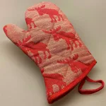 Grillhandske vævet bomuld/hør - Elge Rød/natur