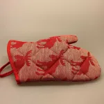 Grillhandske vævet bomuld/hør - Elge Rød/natur