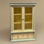 Miniature Flueskab Cremefarvet, fadebur, køleskab, upstairs, downstairs, lysegult, pastelfarvet, flødefarvet, køkken, Miniature Køkkenskab Mørkegrønt, flaskegrønt, køkken, køkkenskab, køkkenreol, dukkehuskøkken, dukkekøkken, nissebo, nisserne, nissehus, nissedør, almue, bondestil, dukkehus, dukkehusmøbler, dukkemøbler, bondestil, miniature, biti, ribe