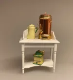 Miniature Kobber Samovar, vandkoger, te, tebrygger, cafe, dukkecafe, konditori, bagerbutik, dukkehustilbehør, dukkehusting, dukkehuset, dukkebutik, tilbehør, ting til, nisser, julestue, dukkestue, nisser, nissedør, nissetilbehør, miniature, miniaturer, sættekasse, sætterkasse, biti, ribe