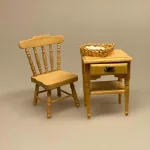 Miniature Lille Bord med skuffe og hylde natur, lyst, træ, lille bord, dukkehusmøbler, dukkemøbler, nissemøbler, sidebord, kommode, nissebo, nissedør, nissehus, dukkehuset, dukkehusting, tilbehør, 1:12, biti, ribe