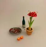 Miniature Tin fad nødder og nøddeknækker, hasselnødder, nødder, knas, juleknas, julepynt, miniature, julemad, miniaturer, dukkehusting, dukkehustilbehør, tilbehør til, dukkehuset, nissedør, nissebo, nissehus, sætterkasseting, sætterkasse, sættekasseting, sættekasse, nisserne, mini, 1:12, lundby, biti, ribe, morgennisser, frigast